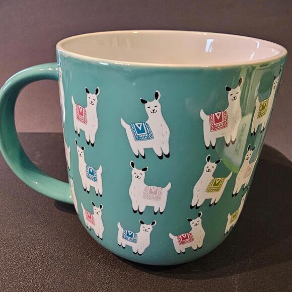 Llama Mug Blue White Clay Art Cute Artsy Boho - Picture 4 of 10